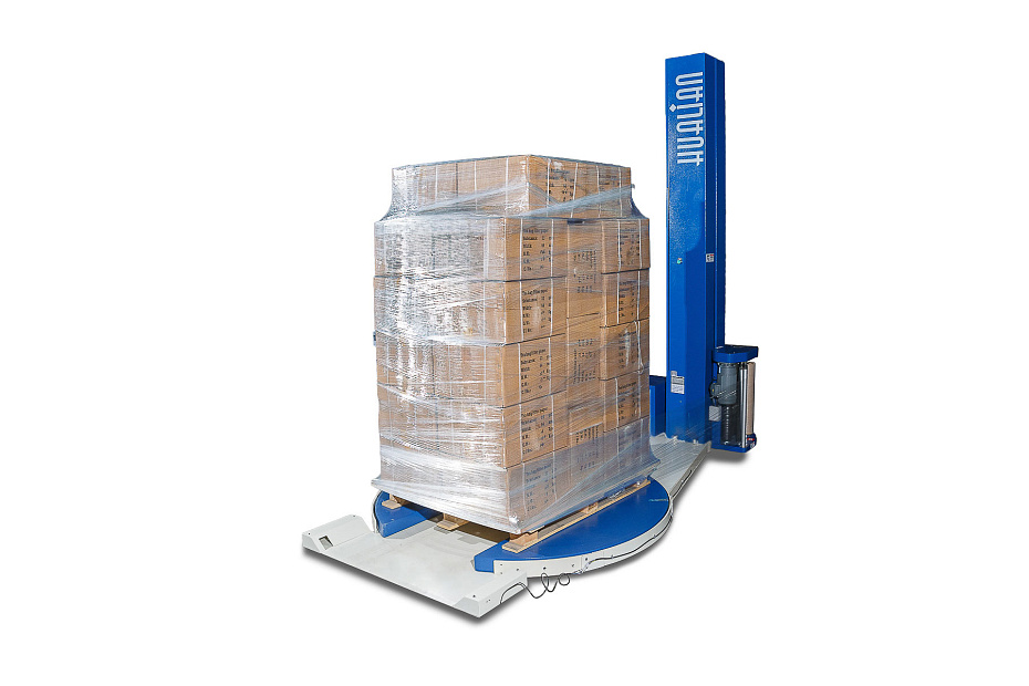 Паллетоупаковщик Hualian Machinery HL-1650F с E-платформой Про (с моторизированной кареткой с престрейчем)