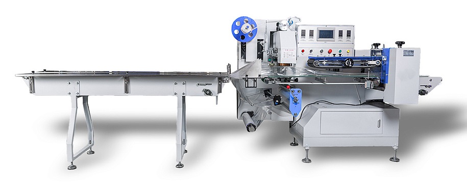 Горизонтальная упаковочная машина Hualian Machinery DXDZ-590B/180 для ПОФ (3 сервопривода, лент - 200 мм, пакет Д. 150-1000 мм, пакет Ш. 30-180 мм, В. 30-105 мм)