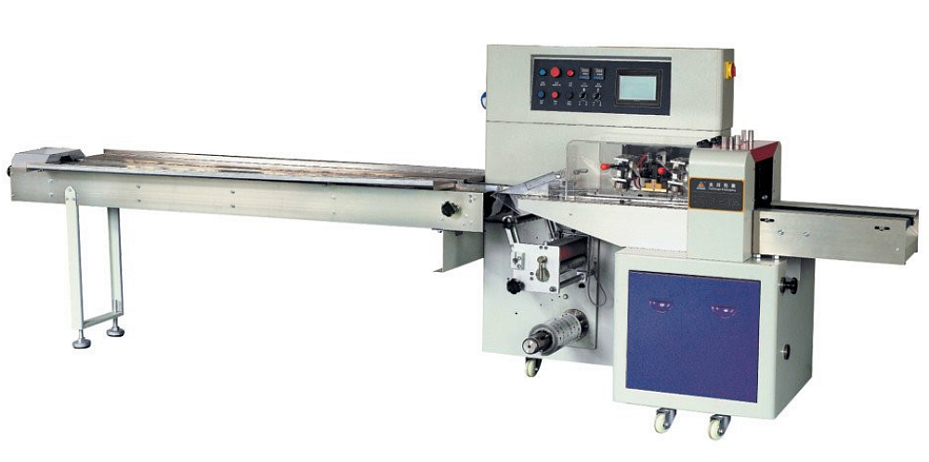 Горизонтальная упаковочная машина Hualian Machinery DXDZ-600XD (3 сервопривода, лент. 280 мм, рег. форм., мин пакет Д-130 мм, макс. В-65 мм, трансп.попереч.запайки)